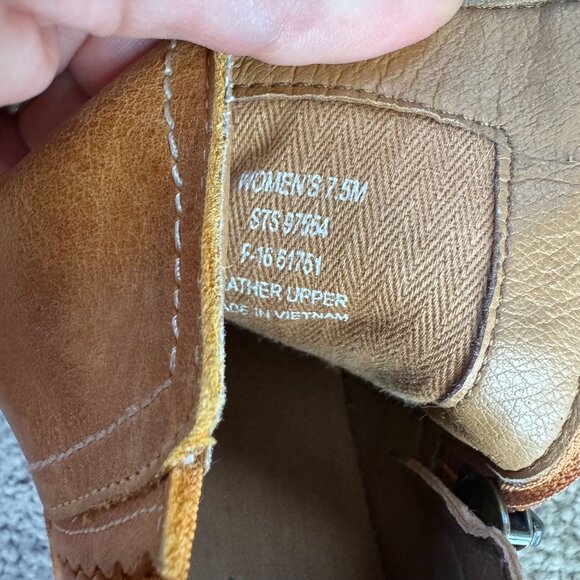 Sperry Top Sider Tan Leather Ankle Boots Women 7.5M Zipper Tassel Western Cowboy - Picture 3 of 7